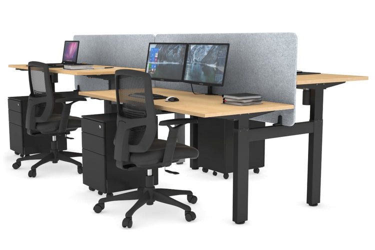 Just Right Height Adjustable 4 Person H-Bench Workstation - Black Frame [1400L x 700W] Jasonl maple light grey echo panel (820H x 1400W) none