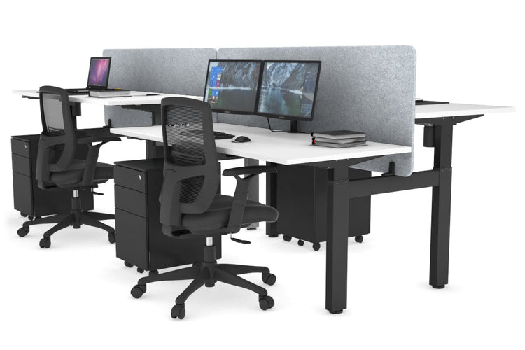 Just Right Height Adjustable 4 Person H-Bench Workstation - Black Frame [1400L x 700W] Jasonl white light grey echo panel (820H x 1400W) none