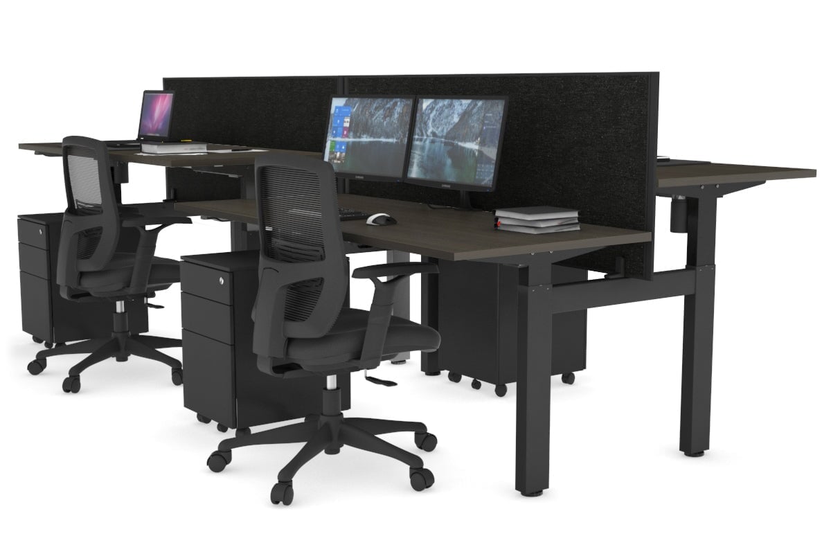 Just Right Height Adjustable 4 Person H-Bench Workstation - Black Frame [1400L x 700W] Jasonl 