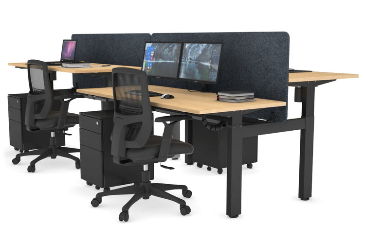 Just Right Height Adjustable 4 Person H-Bench Workstation - Black Frame [1400L x 700W] Jasonl maple dark grey echo panel (820H x 1400W) black cable tray