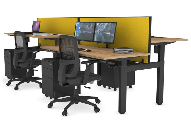 Just Right Height Adjustable 4 Person H-Bench Workstation - Black Frame [1400L x 700W] Jasonl salvage oak mustard yellow (820H x 1400W) black cable tray