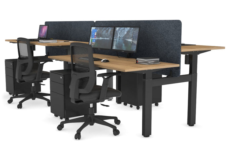 Just Right Height Adjustable 4 Person H-Bench Workstation - Black Frame [1400L x 700W] Jasonl salvage oak dark grey echo panel (820H x 1400W) none