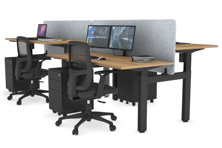 Just Right Height Adjustable 4 Person H-Bench Workstation - Black Frame [1400L x 700W] Jasonl salvage oak light grey echo panel (820H x 1400W) none