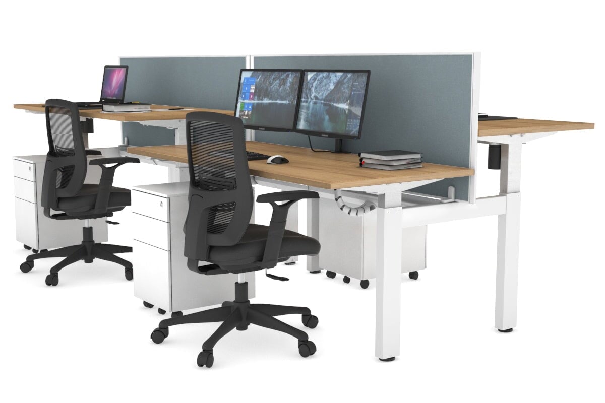 Just Right Height Adjustable 4 Person H-Bench Workstation - White Frame [1400L x 700W] Jasonl 