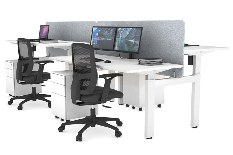 Just Right Height Adjustable 4 Person H-Bench Workstation - White Frame [1400L x 700W] Jasonl white light grey echo panel (820H x 1400W) none