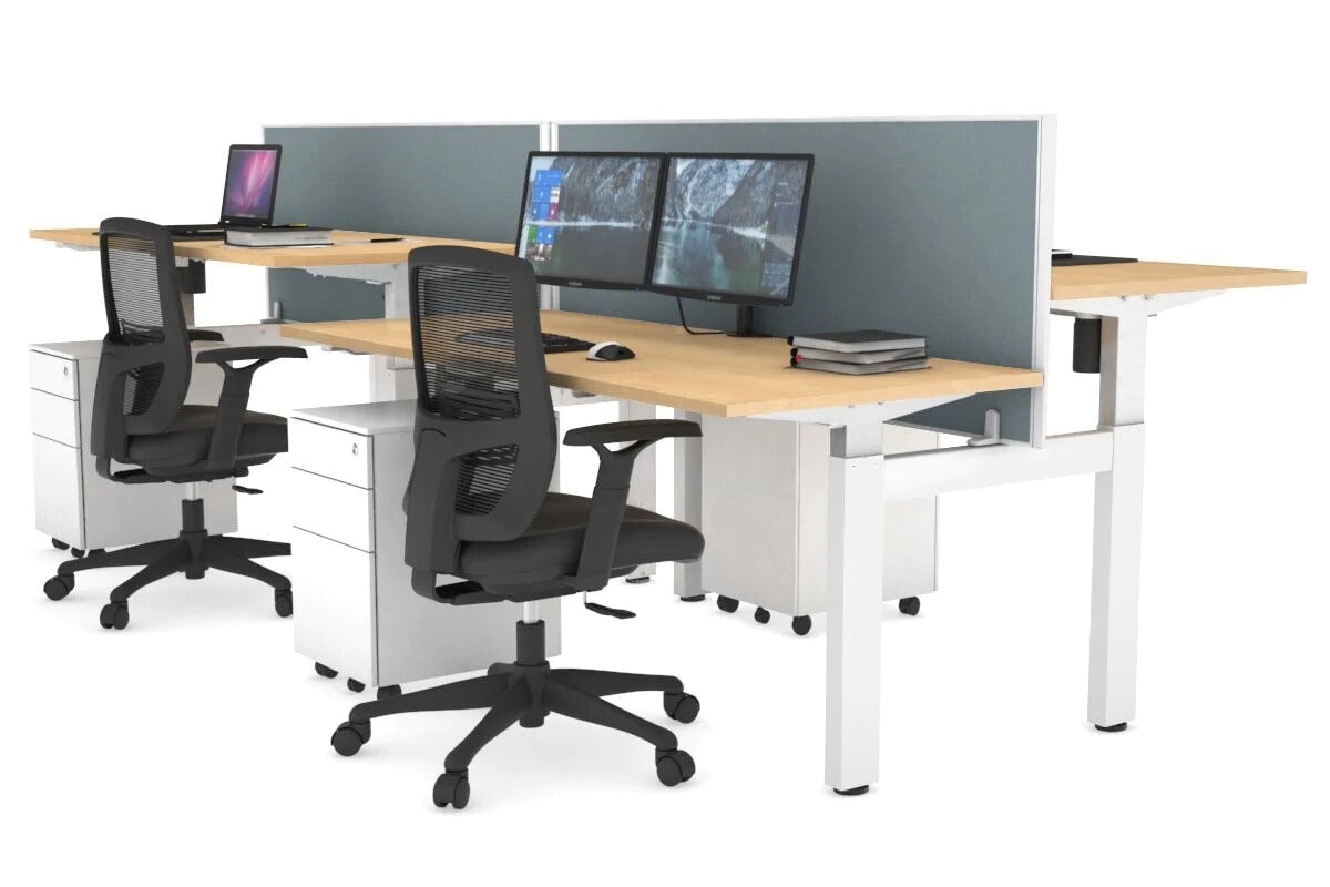 Just Right Height Adjustable 4 Person H-Bench Workstation - White Frame [1400L x 700W] Jasonl 