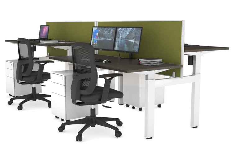 Just Right Height Adjustable 4 Person H-Bench Workstation - White Frame [1400L x 700W] Jasonl 