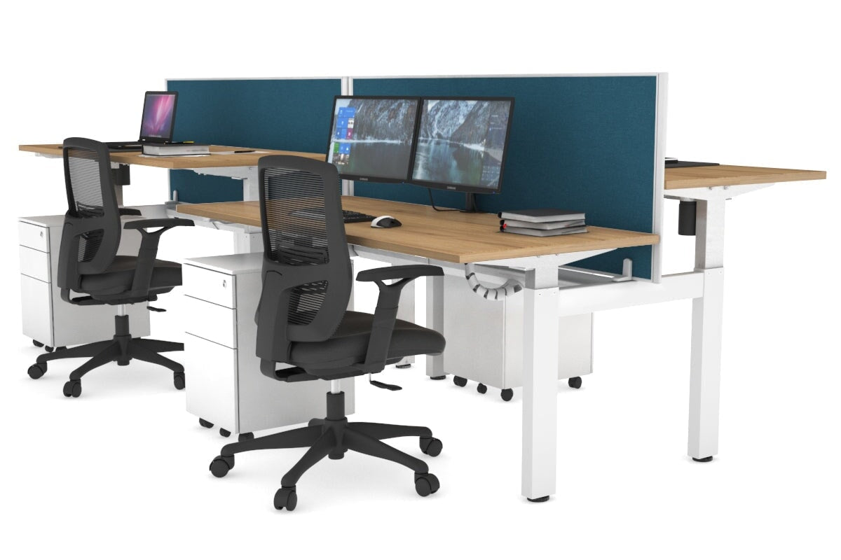 Just Right Height Adjustable 4 Person H-Bench Workstation - White Frame [1400L x 700W] Jasonl 