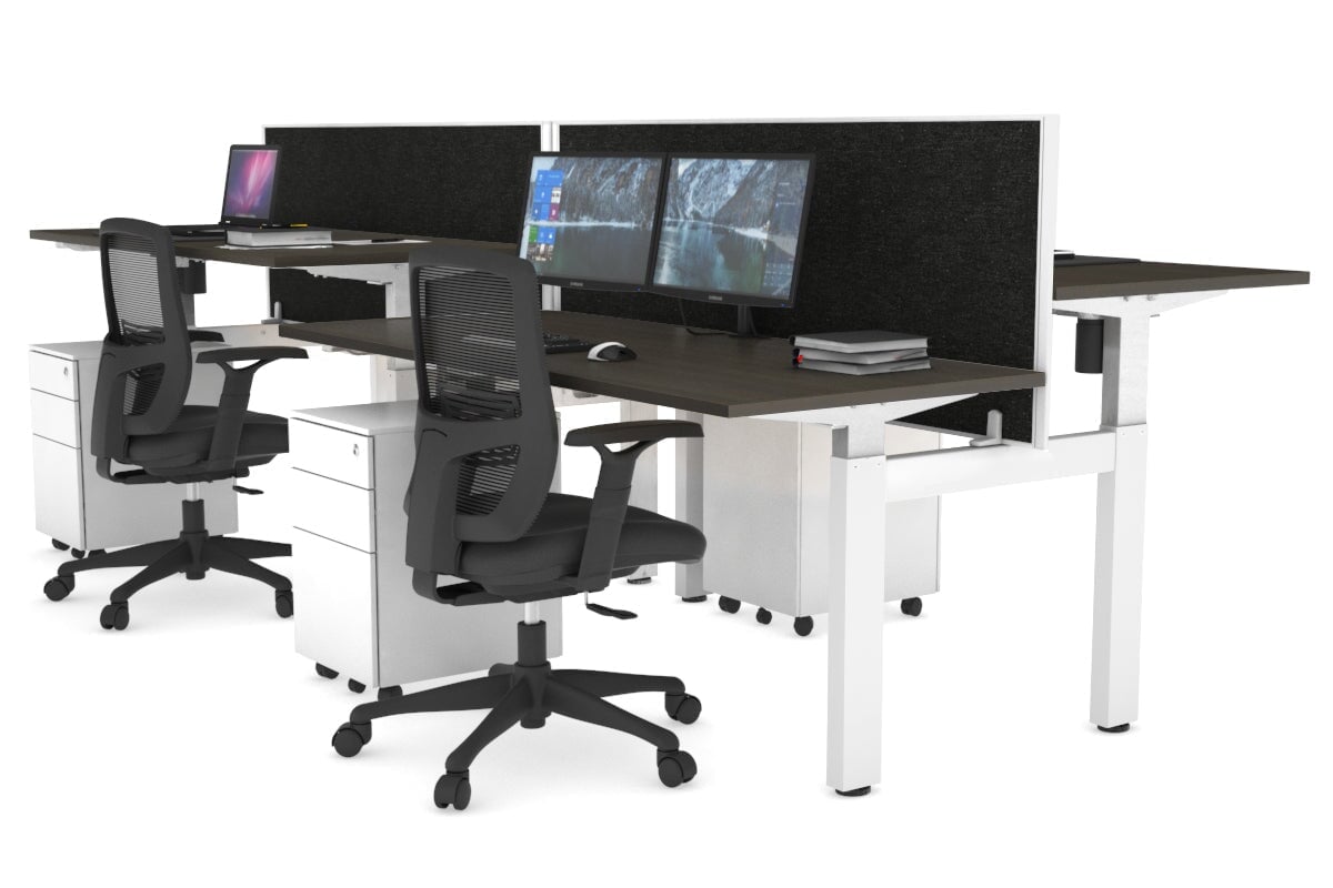 Just Right Height Adjustable 4 Person H-Bench Workstation - White Frame [1400L x 700W] Jasonl 