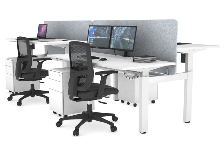 Just Right Height Adjustable 4 Person H-Bench Workstation - White Frame [1400L x 700W] Jasonl white light grey echo panel (820H x 1400W) white cable tray