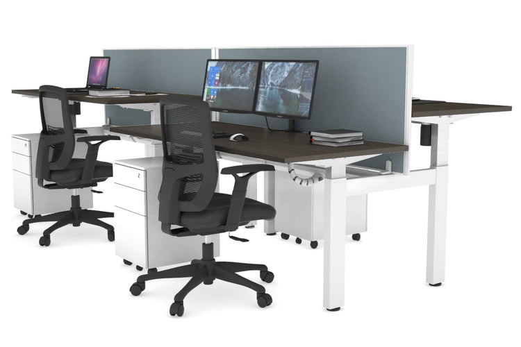 Just Right Height Adjustable 4 Person H-Bench Workstation - White Frame [1400L x 700W] Jasonl 