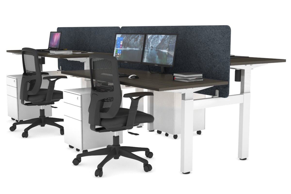 Just Right Height Adjustable 4 Person H-Bench Workstation - White Frame [1400L x 700W] Jasonl dark oak dark grey echo panel (820H x 1400W) none