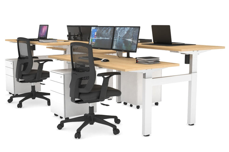 Just Right Height Adjustable 4 Person H-Bench Workstation - White Frame [1400L x 700W] Jasonl maple none none