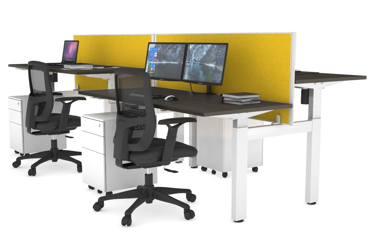 Just Right Height Adjustable 4 Person H-Bench Workstation - White Frame [1400L x 700W] Jasonl 