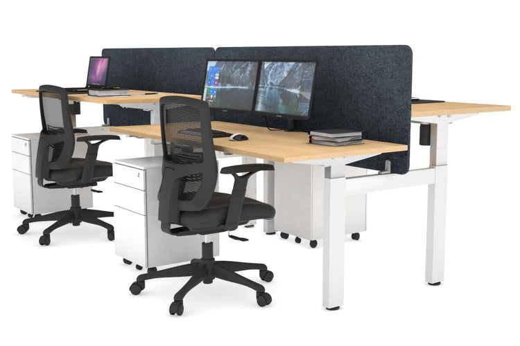 Just Right Height Adjustable 4 Person H-Bench Workstation - White Frame [1400L x 700W] Jasonl maple dark grey echo panel (820H x 1400W) none