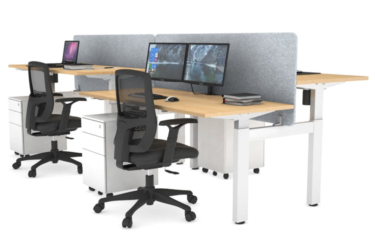 Just Right Height Adjustable 4 Person H-Bench Workstation - White Frame [1400L x 700W] Jasonl maple light grey echo panel (820H x 1400W) none