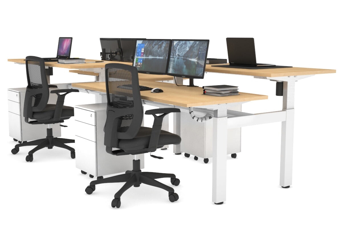 Just Right Height Adjustable 4 Person H-Bench Workstation - White Frame [1400L x 700W] Jasonl 