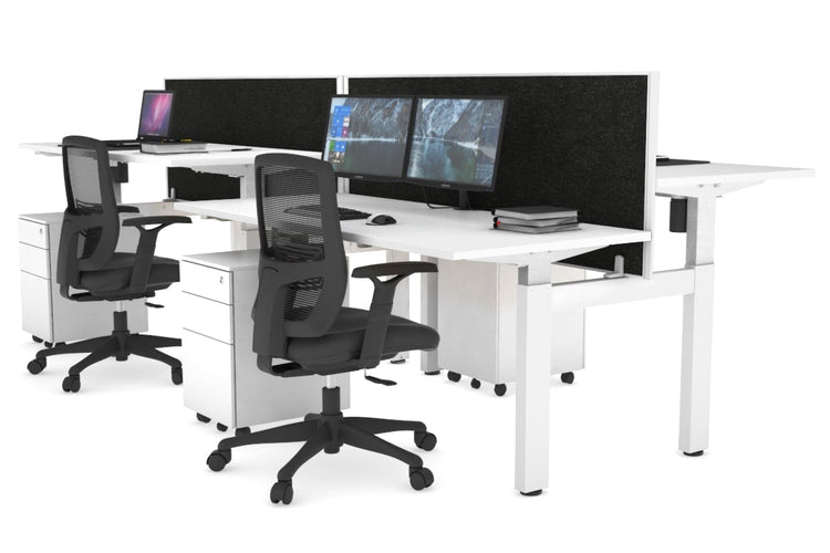 Just Right Height Adjustable 4 Person H-Bench Workstation - White Frame [1400L x 700W] Jasonl 