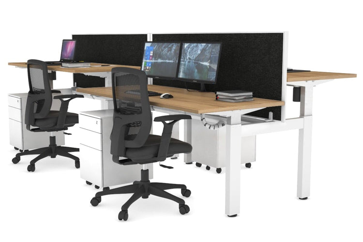 Just Right Height Adjustable 4 Person H-Bench Workstation - White Frame [1400L x 700W] Jasonl 