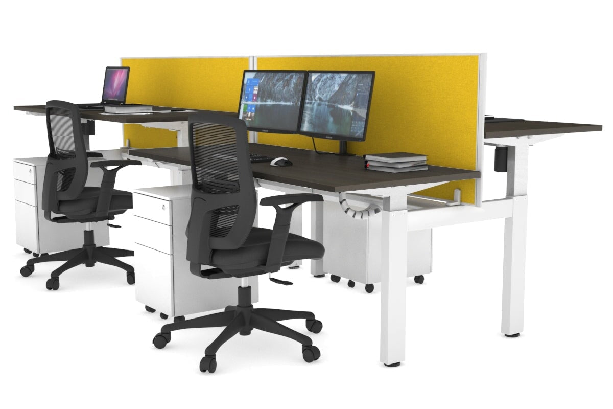 Just Right Height Adjustable 4 Person H-Bench Workstation - White Frame [1400L x 700W] Jasonl 