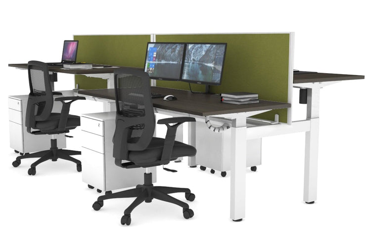 Just Right Height Adjustable 4 Person H-Bench Workstation - White Frame [1400L x 700W] Jasonl 