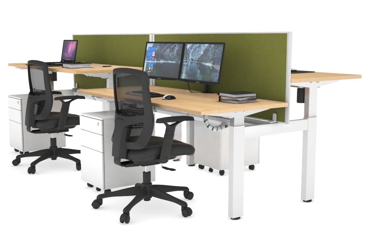 Just Right Height Adjustable 4 Person H-Bench Workstation - White Frame [1400L x 700W] Jasonl 