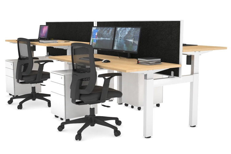 Just Right Height Adjustable 4 Person H-Bench Workstation - White Frame [1400L x 700W] Jasonl 