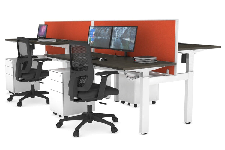 Just Right Height Adjustable 4 Person H-Bench Workstation - White Frame [1400L x 700W] Jasonl 