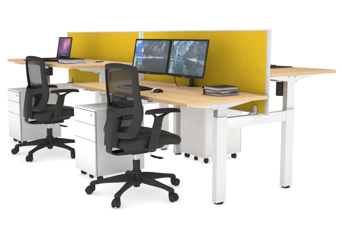 Just Right Height Adjustable 4 Person H-Bench Workstation - White Frame [1400L x 700W] Jasonl 