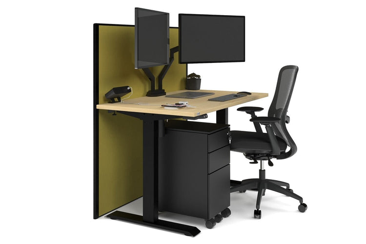 Just Right Height Adjustable Desk [1200L x 700W] Jasonl black leg maple mustard yellow (1200H x 1200W)