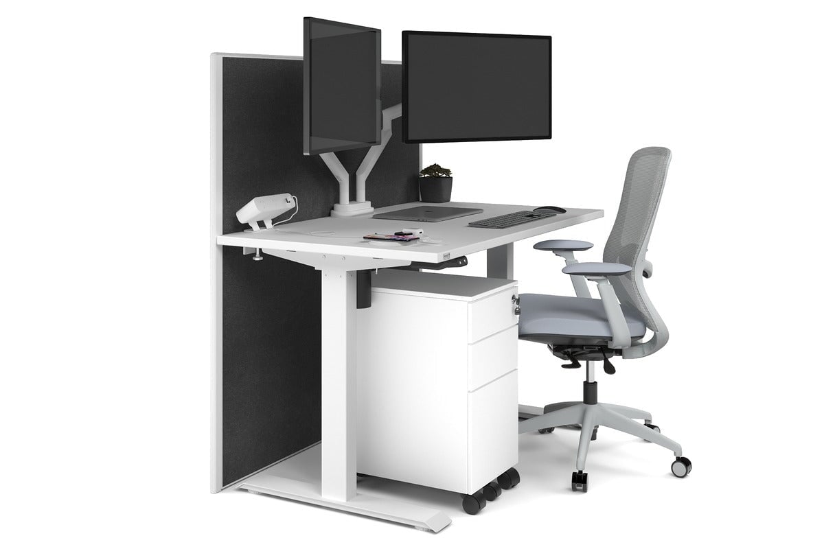 Just Right Height Adjustable Desk [1200L x 700W] Jasonl white leg white moody charchoal (1200H x 1200W)