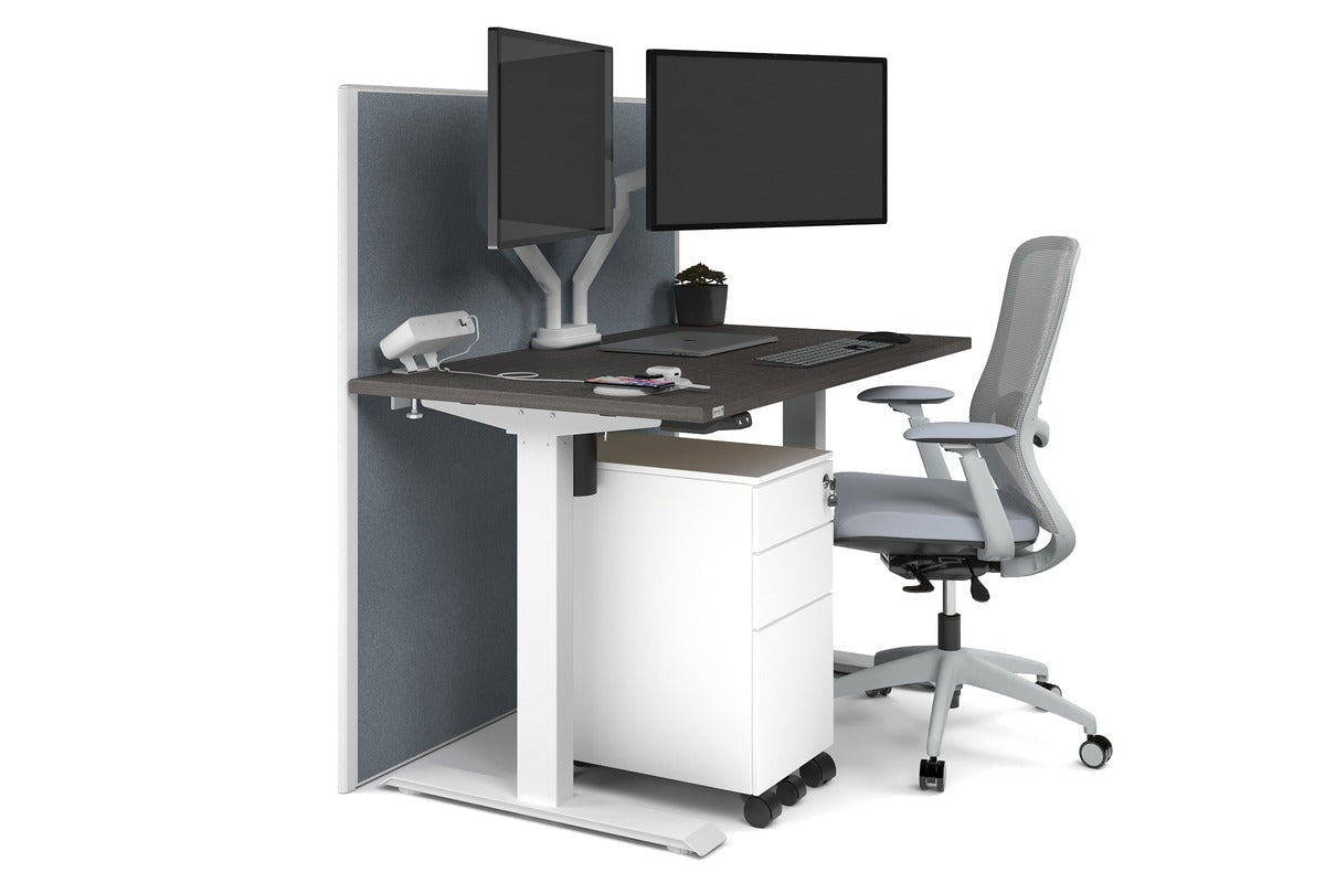 Just Right Height Adjustable Desk [1200L x 700W] Jasonl white leg dark oak cool grey (1200H x 1200W)