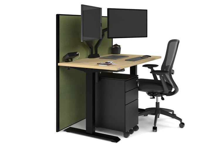 Just Right Height Adjustable Desk [1200L x 700W] Jasonl black leg maple green moss (1200H x 1200W)