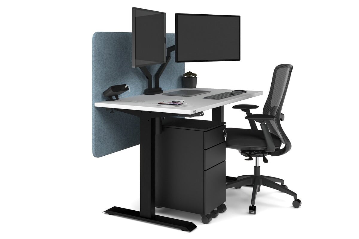 Just Right Height Adjustable Desk [1200L x 700W] Jasonl black leg white blue echo panel (820H x 1200W)