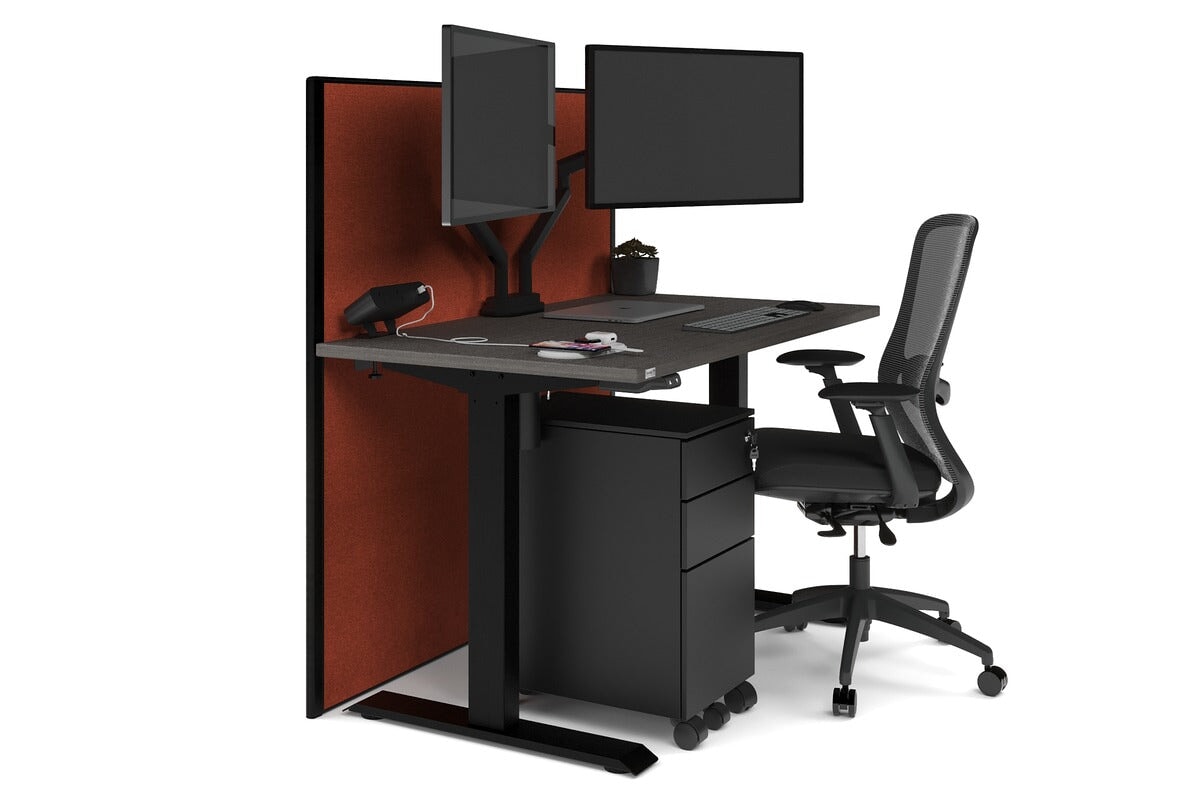 Just Right Height Adjustable Desk [1200L x 700W] Jasonl black leg dark oak orange squash (1200H x 1200W)