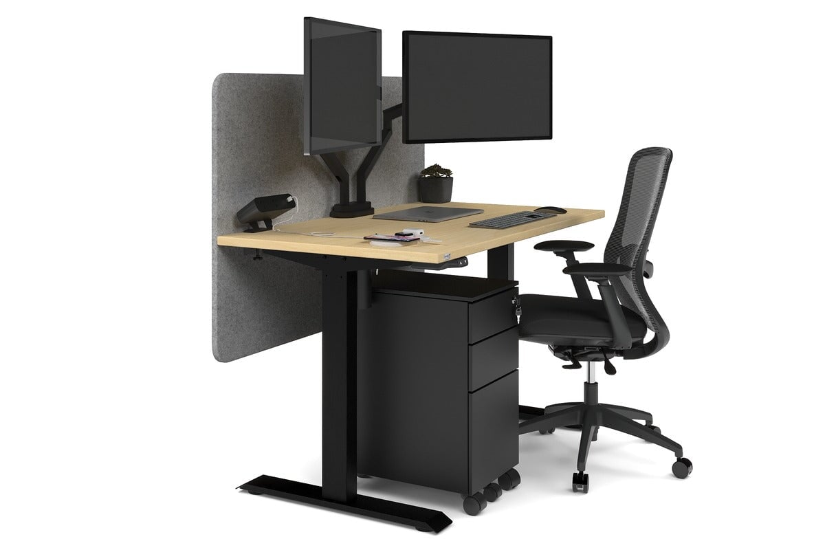 Just Right Height Adjustable Desk [1200L x 700W] Jasonl black leg maple light grey echo panel (820H x 1200W)