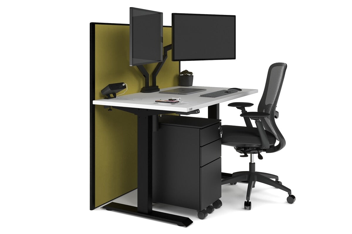 Just Right Height Adjustable Desk [1200L x 700W] Jasonl black leg white mustard yellow (1200H x 1200W)