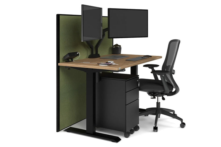 Just Right Height Adjustable Desk [1200L x 700W] Jasonl black leg salvage oak green moss (1200H x 1200W)