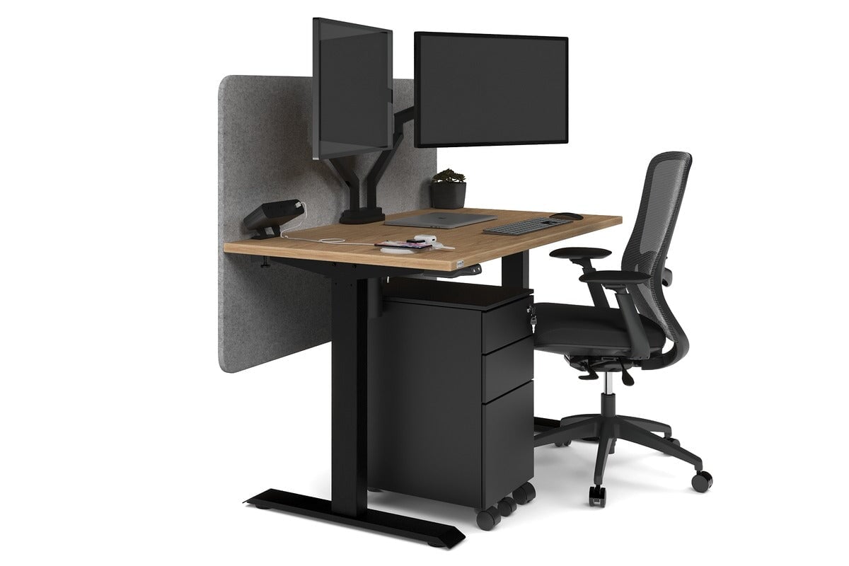 Just Right Height Adjustable Desk [1200L x 700W] Jasonl black leg salvage oak light grey echo panel (820H x 1200W)