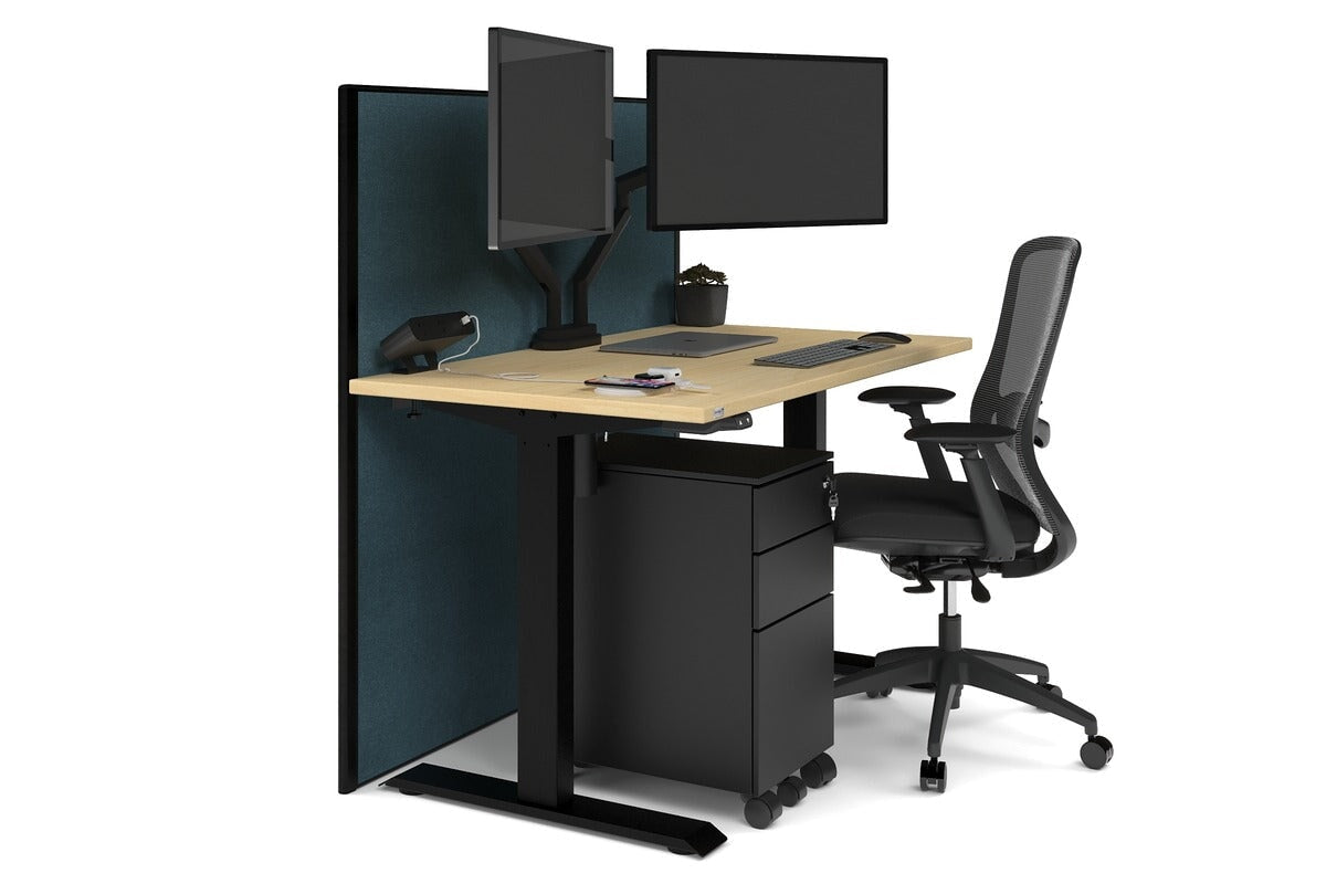 Just Right Height Adjustable Desk [1200L x 700W] Jasonl black leg maple deep blue (1200H x 1200W)