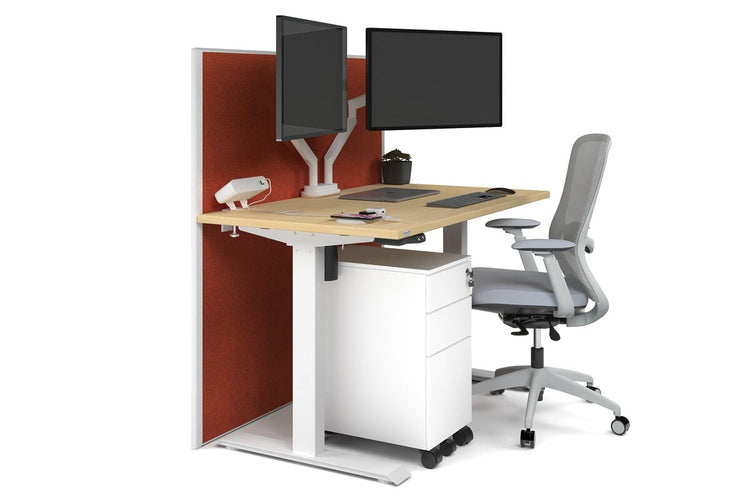 Just Right Height Adjustable Desk [1200L x 700W] Jasonl white leg maple orange squash (1200H x 1200W)