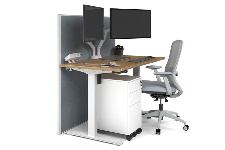 Just Right Height Adjustable Desk [1200L x 700W] Jasonl white leg salvage oak cool grey (1200H x 1200W)