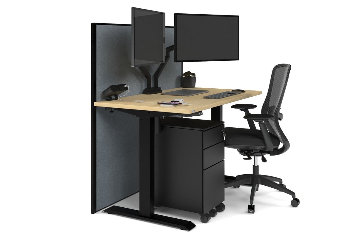 Just Right Height Adjustable Desk [1200L x 700W] Jasonl black leg maple cool grey (1200H x 1200W)