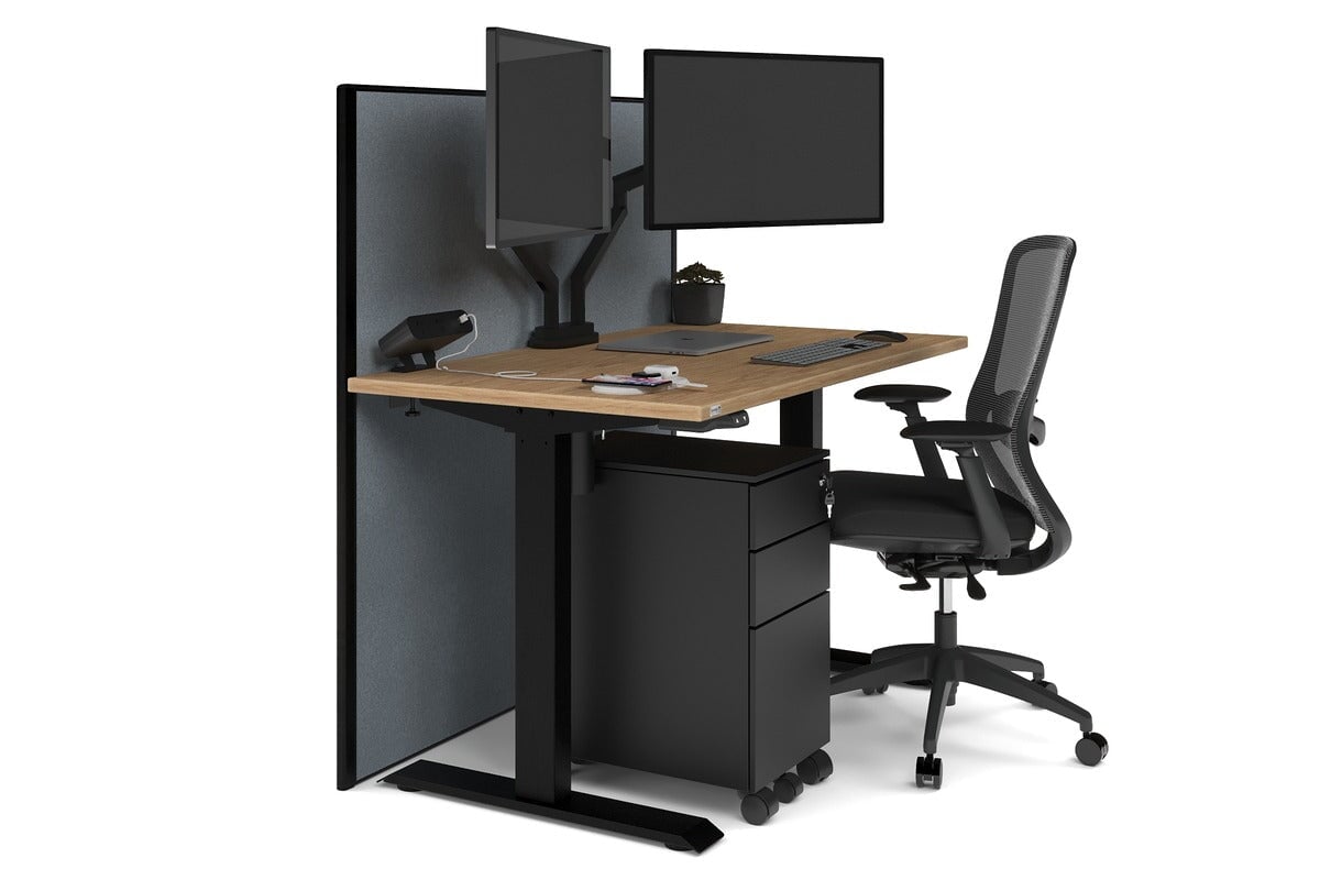 Just Right Height Adjustable Desk [1200L x 700W] Jasonl black leg salvage oak cool grey (1200H x 1200W)