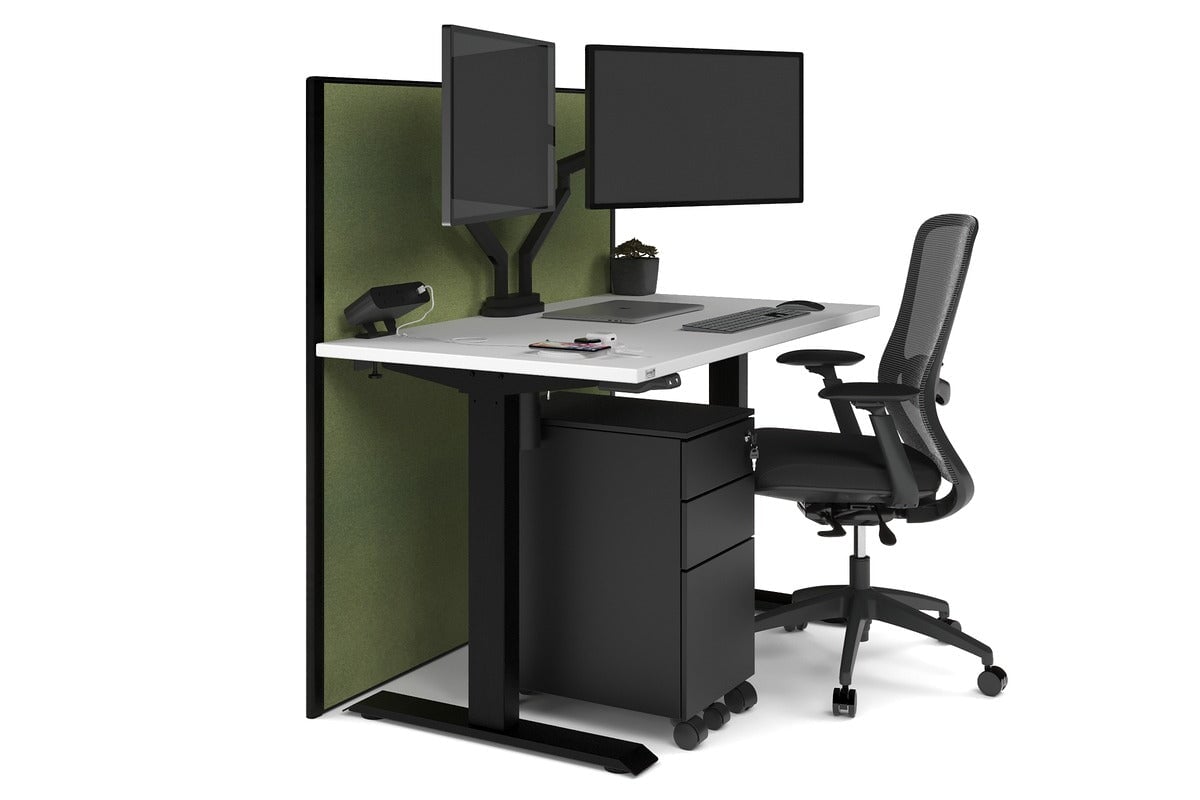 Just Right Height Adjustable Desk [1200L x 700W] Jasonl black leg white green moss (1200H x 1200W)