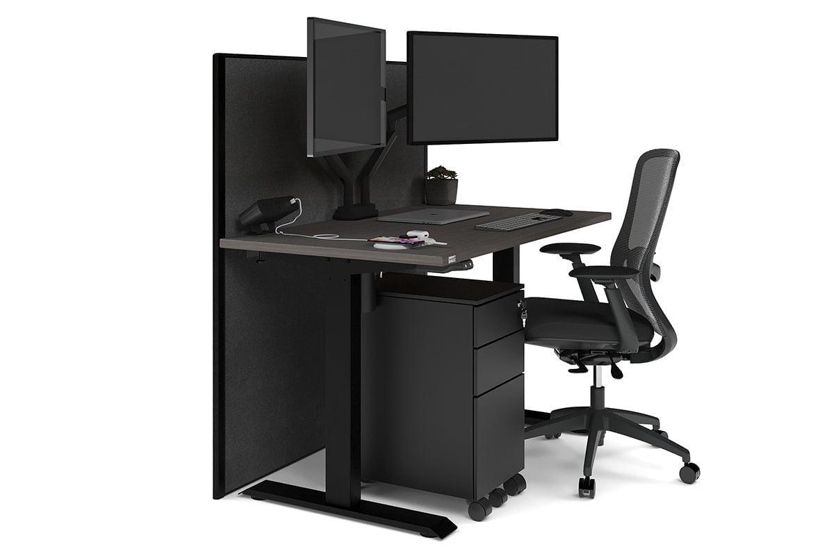 Just Right Height Adjustable Desk [1200L x 700W] Jasonl black leg dark oak moody charchoal (1200H x 1200W)