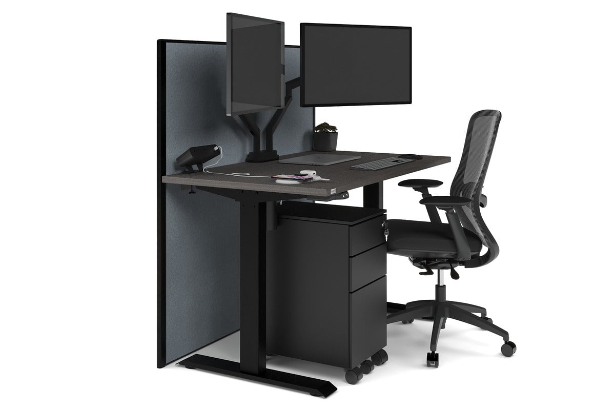 Just Right Height Adjustable Desk [1200L x 700W] Jasonl black leg dark oak cool grey (1200H x 1200W)