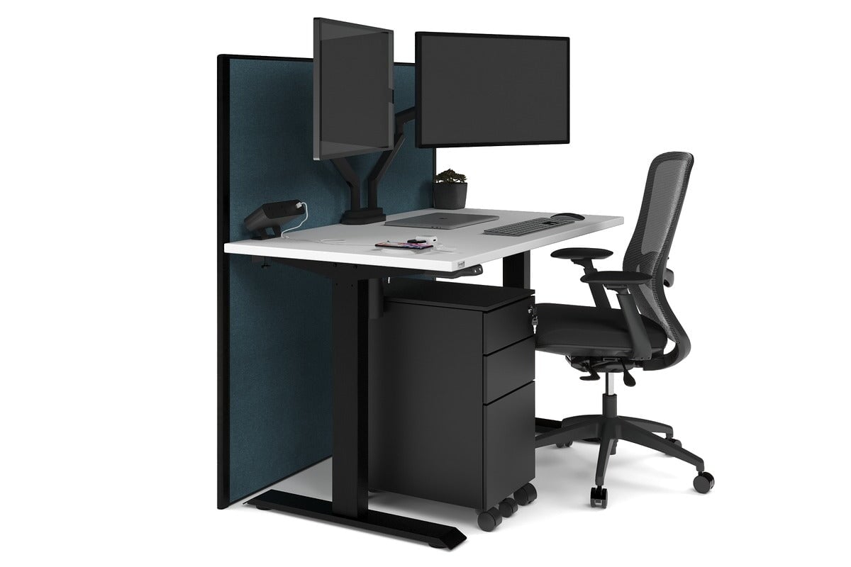 Just Right Height Adjustable Desk [1200L x 700W] Jasonl black leg white deep blue (1200H x 1200W)