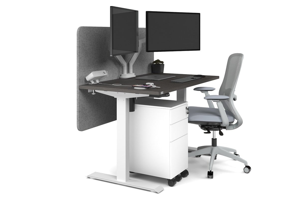 Just Right Height Adjustable Desk [1200L x 700W] Jasonl white leg dark oak light grey echo panel (820H x 1200W)