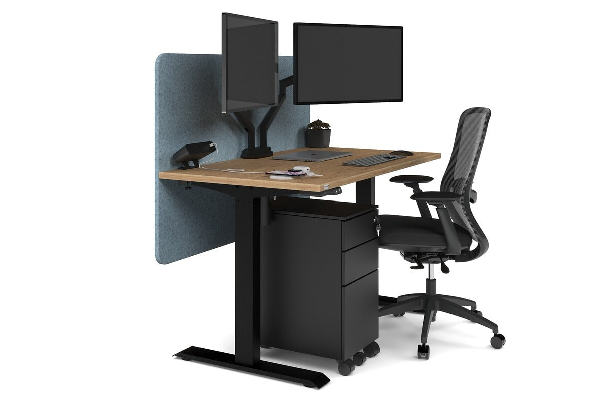 Just Right Height Adjustable Desk [1200L x 700W] Jasonl black leg salvage oak blue echo panel (820H x 1200W)